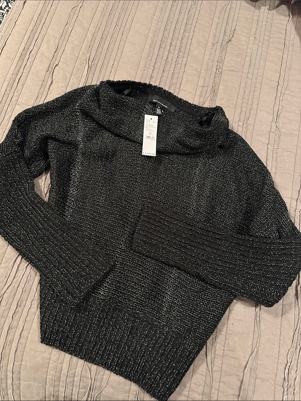 WHBM Women’s Black Metallic Cowl Neck Sweater